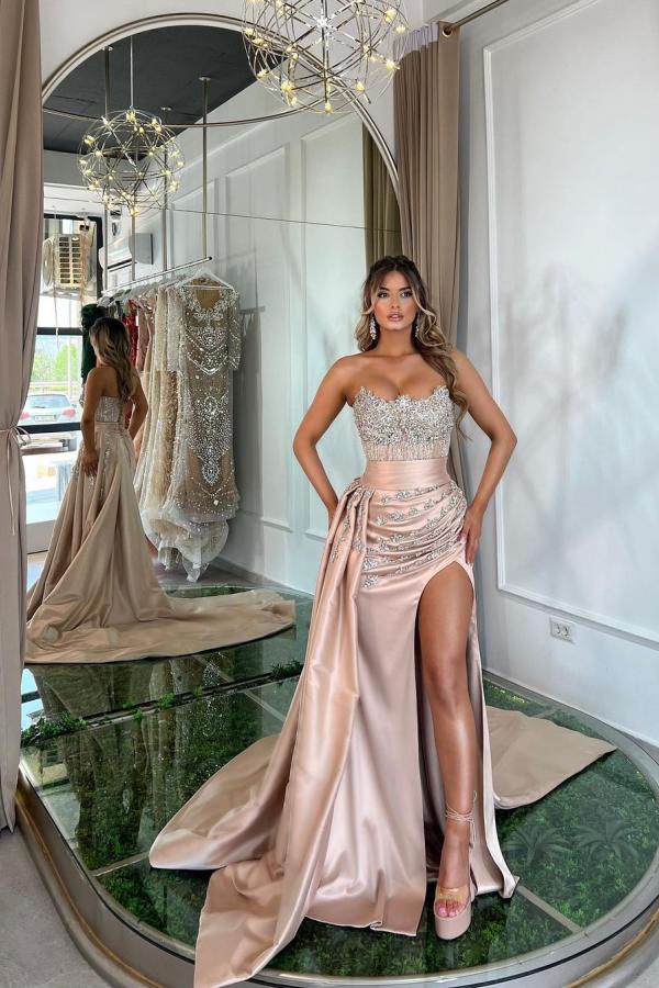 Bmbridal Sweetheart Mermaid Evening Dress Sleeveless Slit With Beads Ruffle