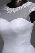 Beautiful Lace Long Mermaid Jewel Wedding Dress With Tulle Overskirt