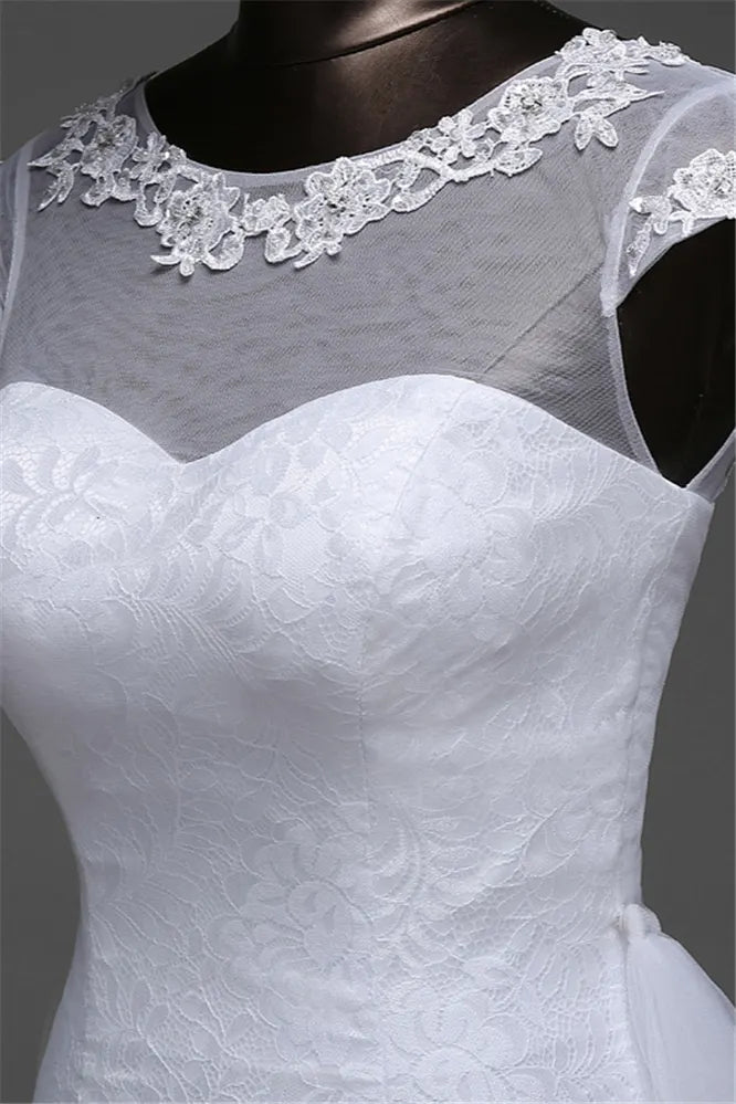 Beautiful Lace Long Mermaid Jewel Wedding Dress With Tulle Overskirt