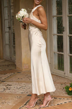 Doce elegante sólido vestido de noite de um ombro