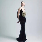 3D Floral Backless Satin Prom Dress