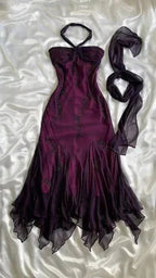 Vintage Neckholder Lila Perlen Chiffon Meerjungfrau Ballkleid Langes Festliches Abendkleid Y7503