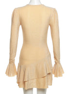 Vestido Feminino TARUXY Decote em V Profundo Cintura Alta Bodycon Mini com Prega e Aplicação para Festa de Inverno