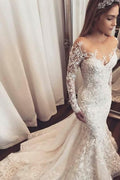 Mermaid Long Sleeve Sweetheart Wedding Dress With Tulle Ruffles Appliques Lace