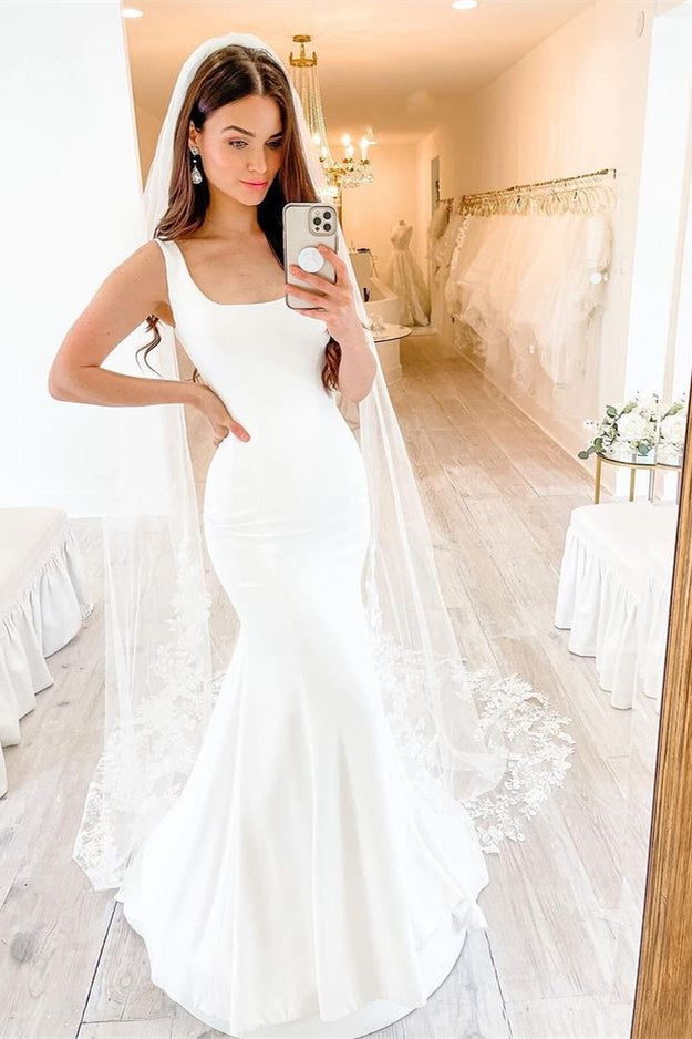 Mermaid Square Neck Sleeveless Charmeuse Wedding Dress