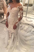Off The Shoulder Mermaid Wedding Dress With Long Sleeves Beaded Lace Appliques