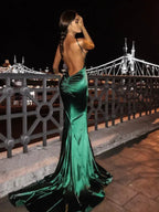Robe de bal longue vert foncé Sirène, robe de soirée dos nu Y626