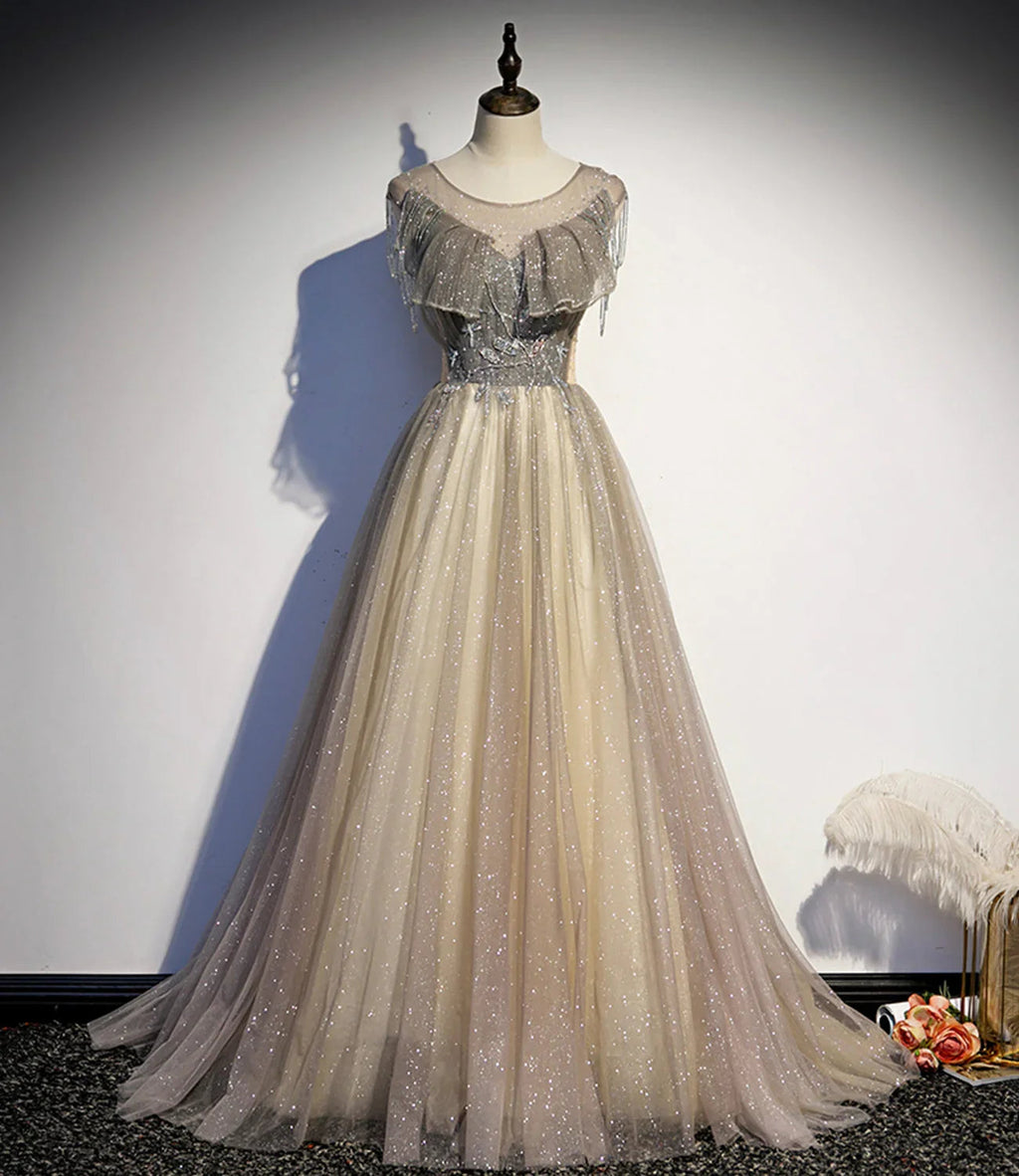 Stylish tulle long prom dress A line evening dress s108