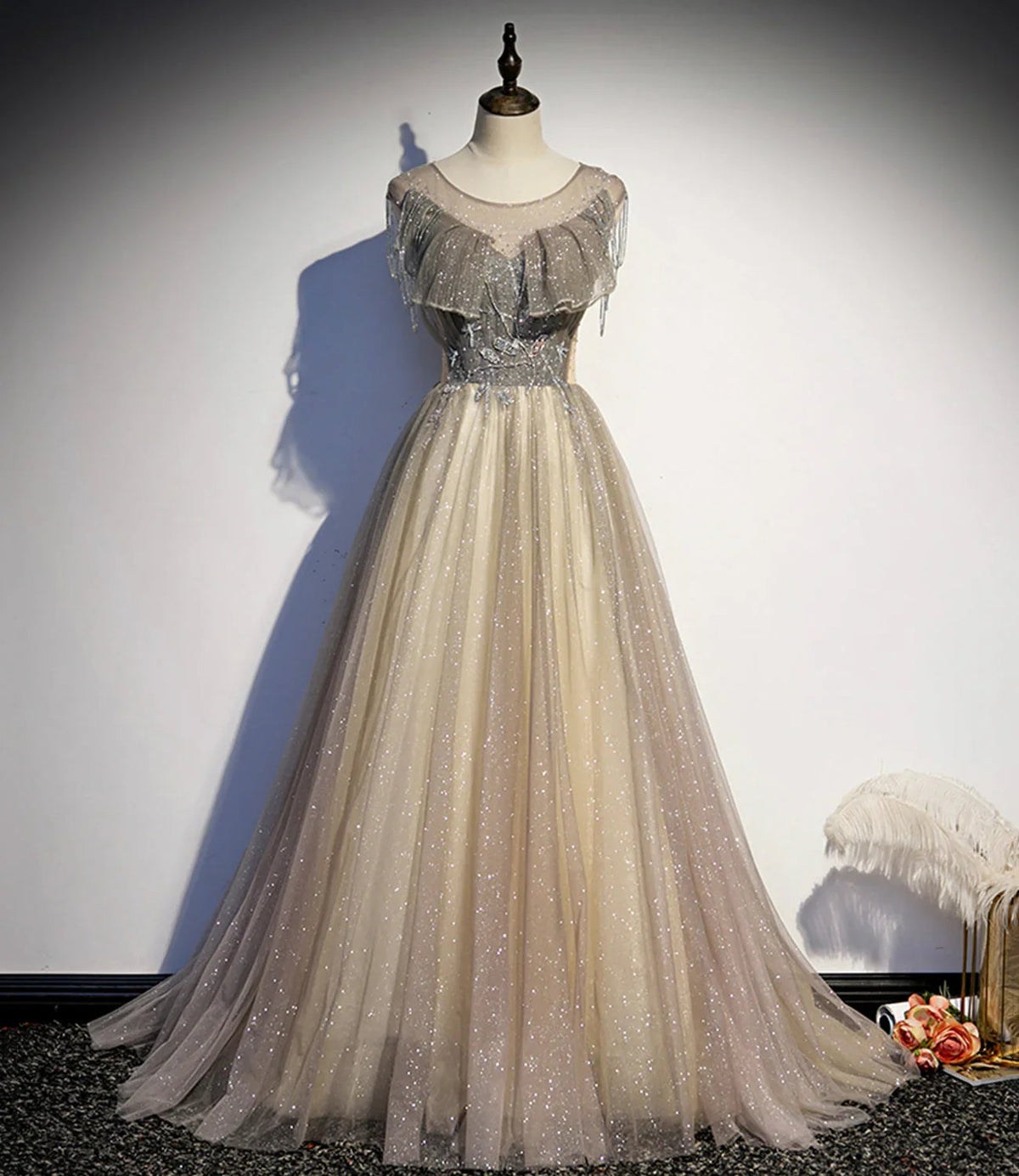 Stylish tulle long prom dress A line evening dress s108