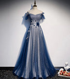Vestido largo de fiesta azul con lentejuelas brillantes de tul vestido de noche s102