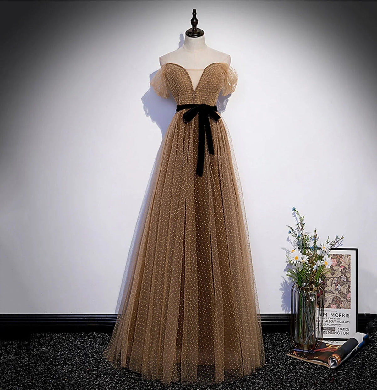 Cute tulle long prom dress A line evening dress s62