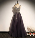 Robe de bal longue en tulle à col en V élégante Robe de soirée ligne A s76