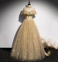 Vestido longo de baile formal com lantejoulas douradas em linha A s78
