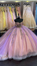 Vestido de Baile Elegante com Ombros Descobertos e Apliques, Vestido de Princesa, Vestido Doce 15 Y1388