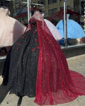 Vestido de Baile Preto com Brilhos e Borboletas Bordô para Quinceanera Vestido Doce 16 Y1415