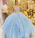 Feenkleid, blaues ärmelloses Ballkleid mit rosa Schmetterlingen Y1387