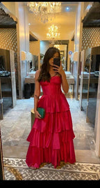 Vestidos largos de gala sin tirantes, vestidos formales de graduación de satén con volantes Y1236