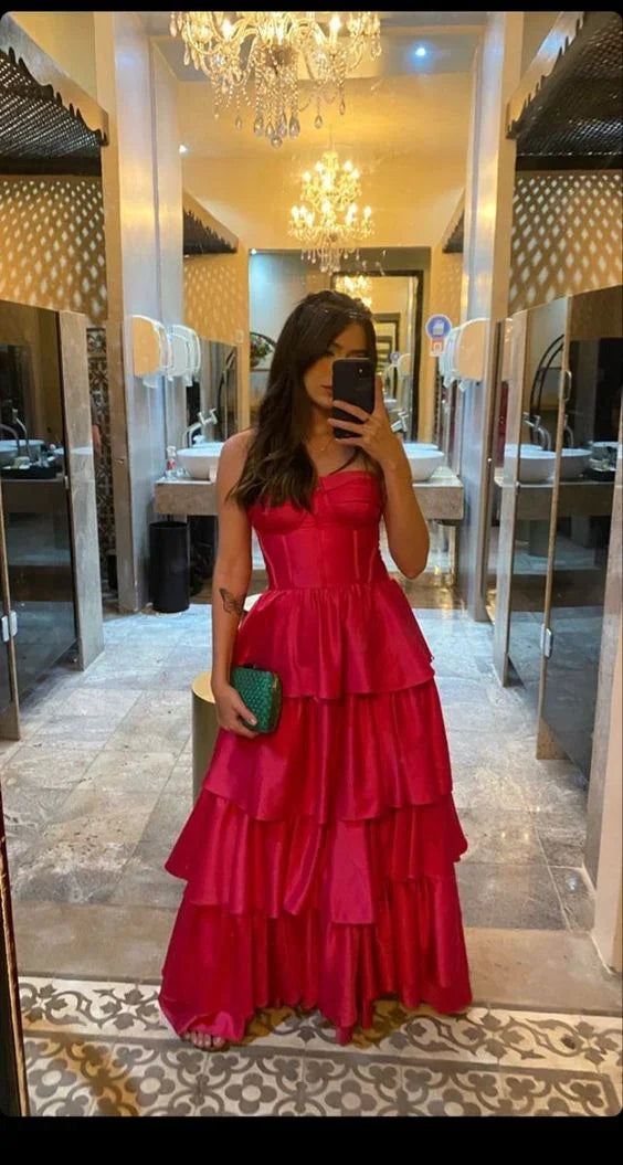 Vestidos largos de gala sin tirantes, vestidos formales de graduación de satén con volantes Y1236