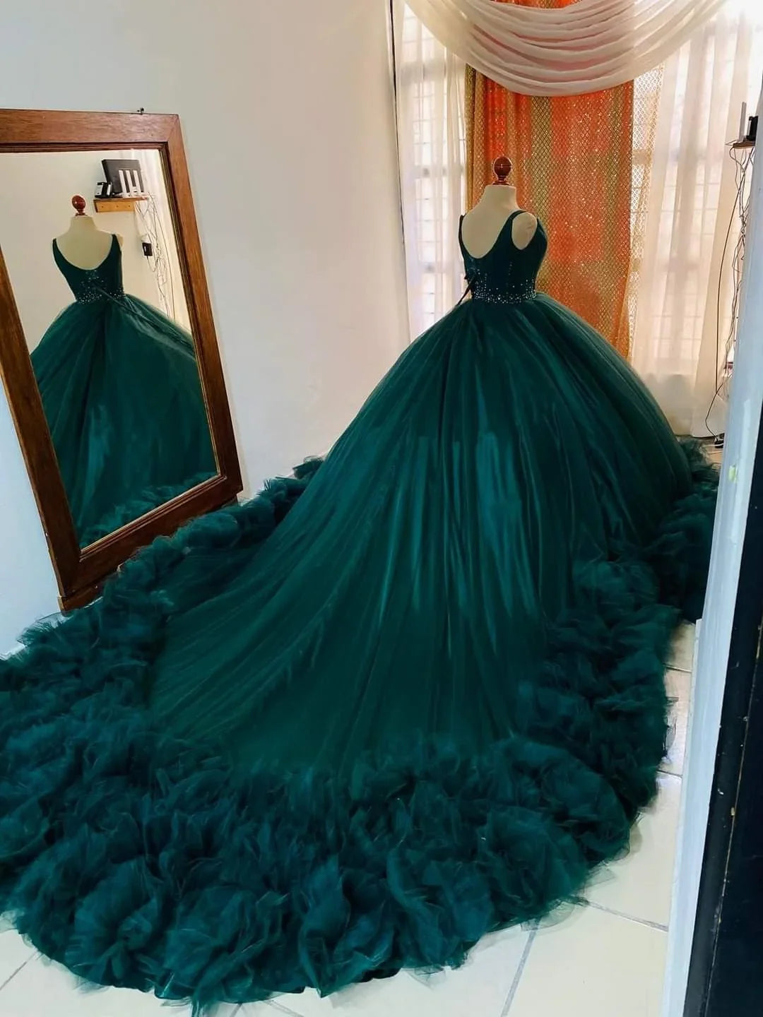 Atemberaubendes Ballkleid mit Schnürung am Rücken aus Tüllspitze, türkisfarbenes Prinzessinnenkleid mit Rüschen Y1233