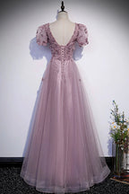 Rosa Tüll Pailletten langes Ballkleid rosa Abendkleid s61
