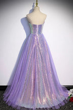 Langes Ballkleid aus lila Tüll mit Pailletten Abendkleid s84