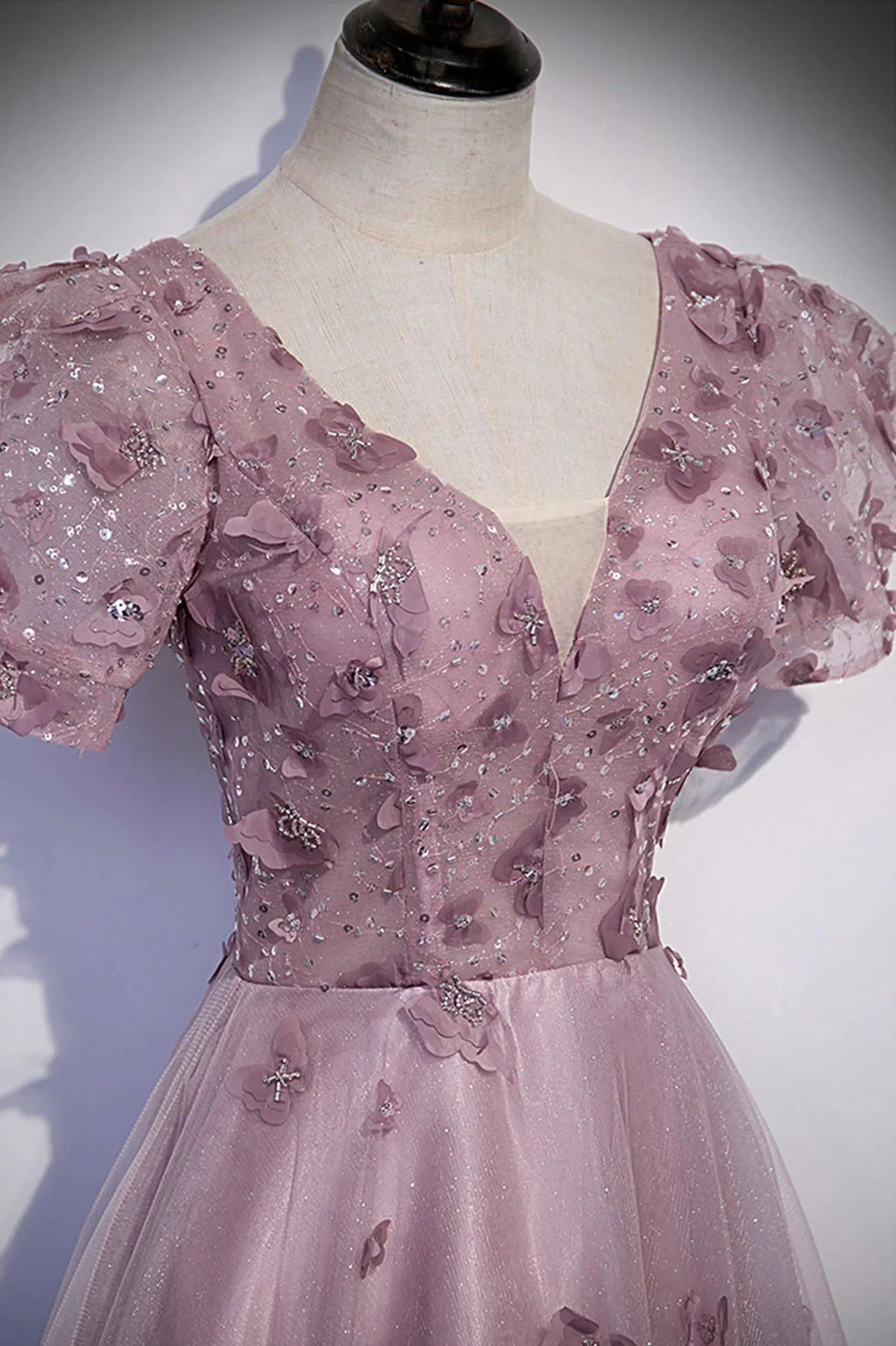 Rosa Tüll Pailletten langes Ballkleid rosa Abendkleid s61