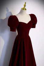 Burgundy velvet long prom dress evening dress s88
