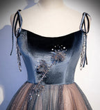 Blue tulle sequins long prom dress evening dress s80