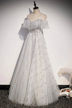 Robe de bal longue en tulle à paillettes, coupe évasée, robe de soirée s71