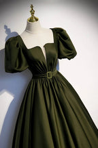 Robe de bal longue en satin vert Robe de soirée ligne A s87