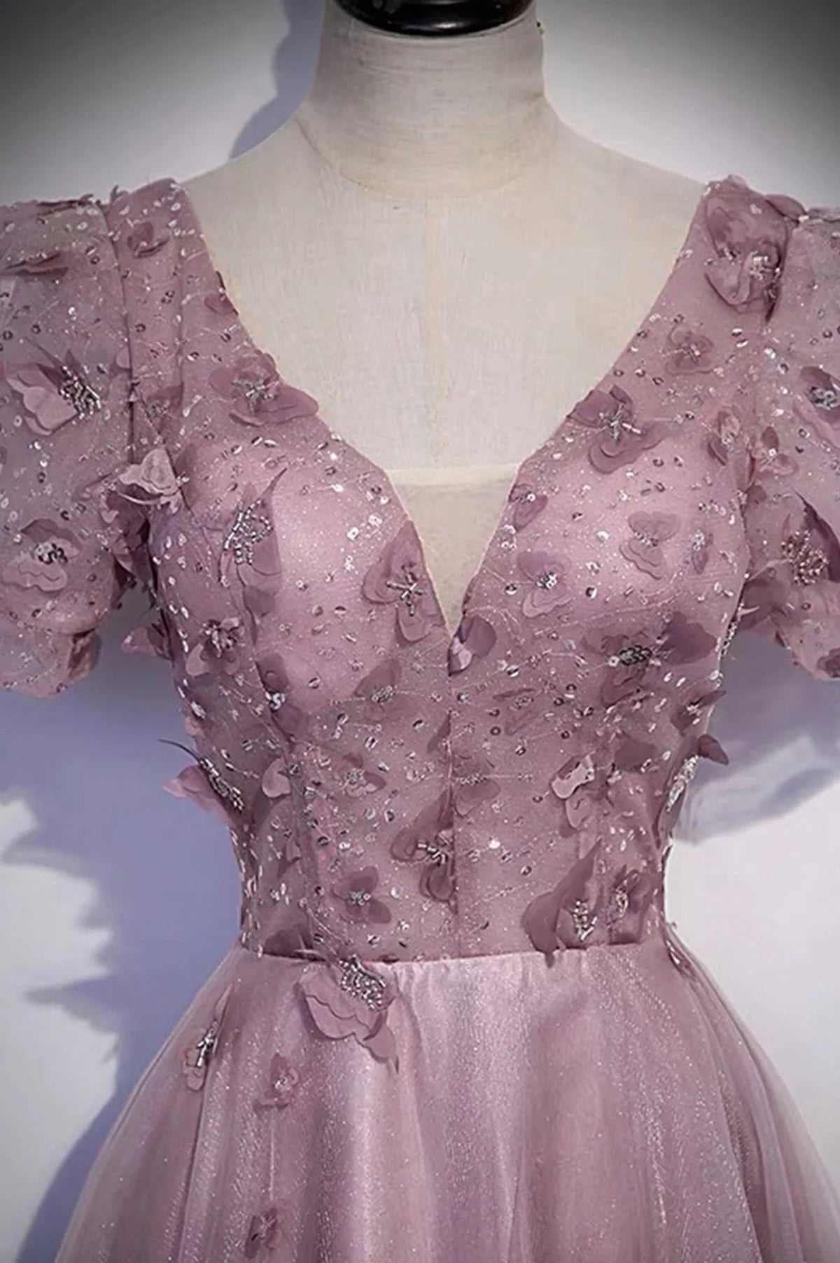 Rosa Tüll Pailletten langes Ballkleid rosa Abendkleid s61