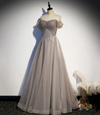 Elegant tulle lace long prom dress A line evening gown s67