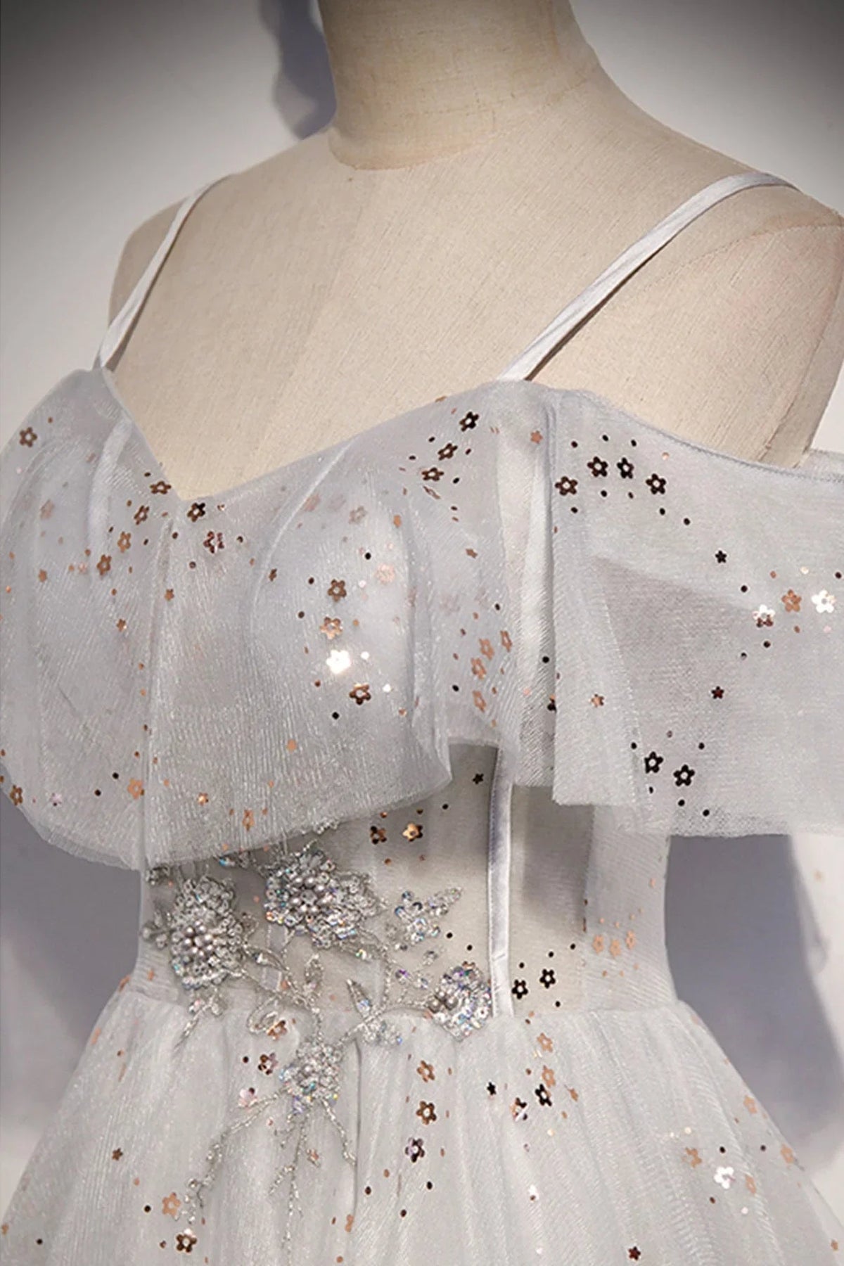 Robe de bal longue en tulle à paillettes, coupe évasée, robe de soirée s71