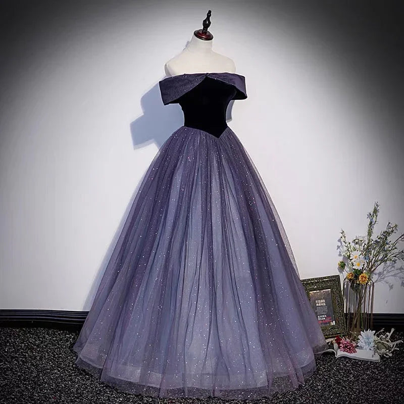 Robe longue de bal en tulle violet Robe de soirée ligne A s66