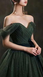 Robe longue de bal en tulle vert simple, robe de soirée en tulle vert Y1554