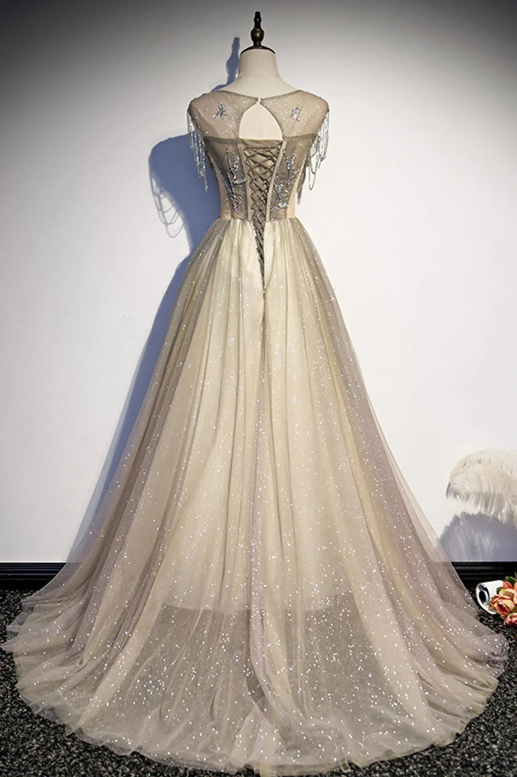 Stylish tulle long prom dress A line evening dress s108