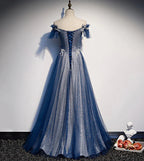 Vestido largo de fiesta azul con lentejuelas brillantes de tul vestido de noche s102