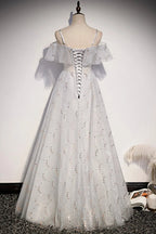 Robe de bal longue en tulle à paillettes, coupe évasée, robe de soirée s71