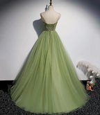 Green tulle long prom dress A line evening dress s56