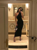 Fashion Sheath One Shoulder Black Evening Dresses Y1328