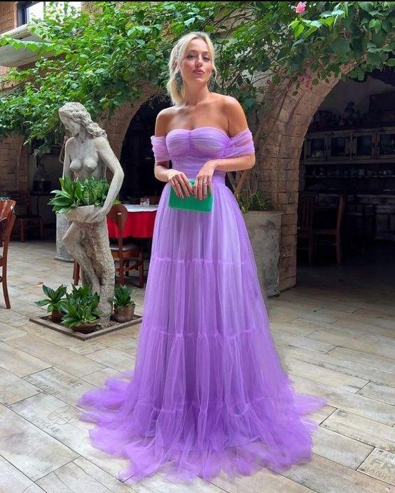 Robe longue de bal en tulle lilas Robe de soirée ligne A Y1308