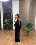 Black Sequins Mermaid Prom Dress,Glitter Black Evening Dress Y1649