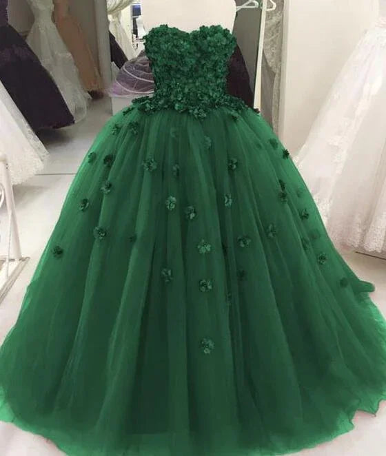 vestidos de baile verde esmeralda com flores para festa de quinze anos Y1622