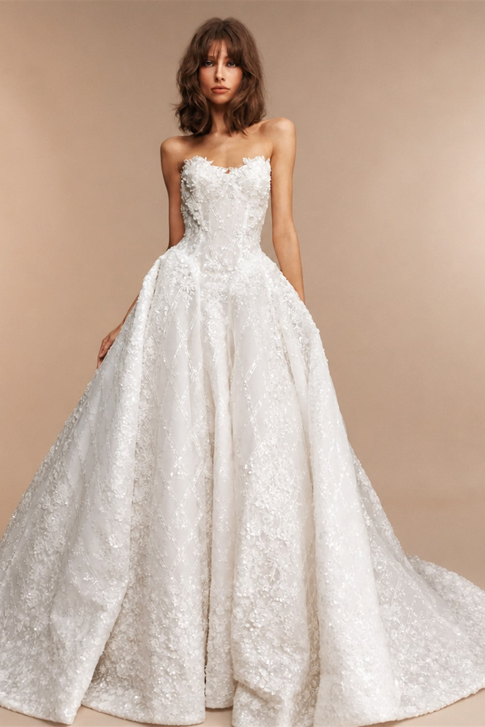 Luxury White Straples Beaded Sequin Wedding Dress ZP149