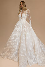 Luxury White High Neck Sequin Long Sleeve Lace A-Line Wedding Dress ZP094