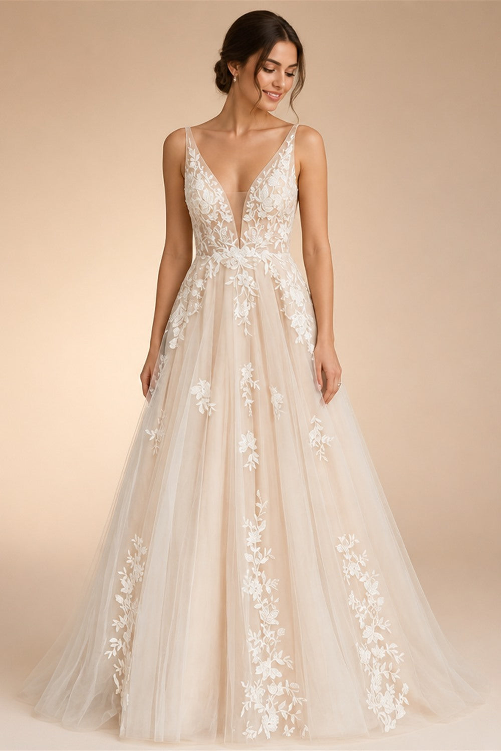 Vintage Lace V-Neck Tulle Wedding Dress Sleeveless Lace Bride Dresses Sexy Backless Open Back Robe De Mariee Customized