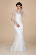 Elegant Printed Crystal Sheer Lace Mermaid Wedding Dress ZP169