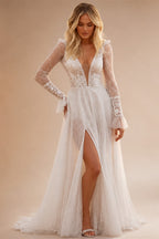 Romantic A-line Wedding Dress 2027 For Women Long Sleeves Bride Split Lace Appliques Bridal Gowns Vestido De Noiva