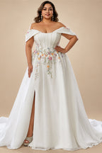 Custom Made Plus Size Strapless Wedding Gown With Lace Appliques