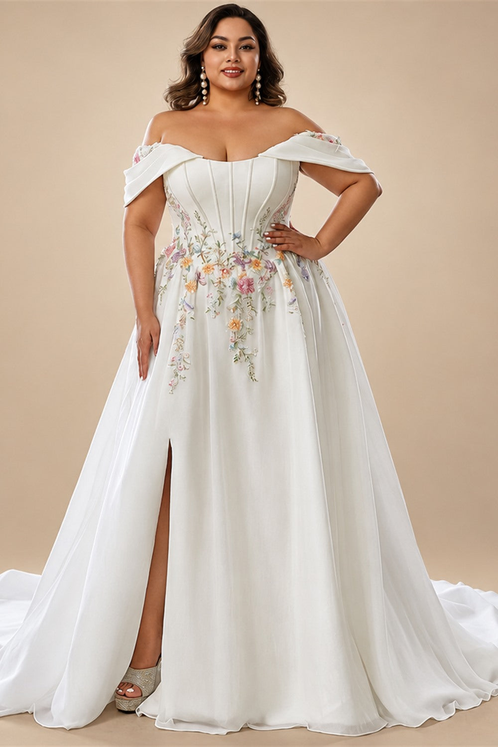 Custom Made Plus Size Strapless Wedding Gown With Lace Appliques